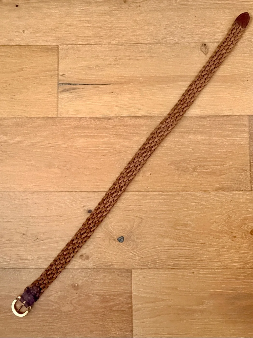 Vintage 90s Braided Leather Belt Brown Preppy Country Club Coastal Size 32